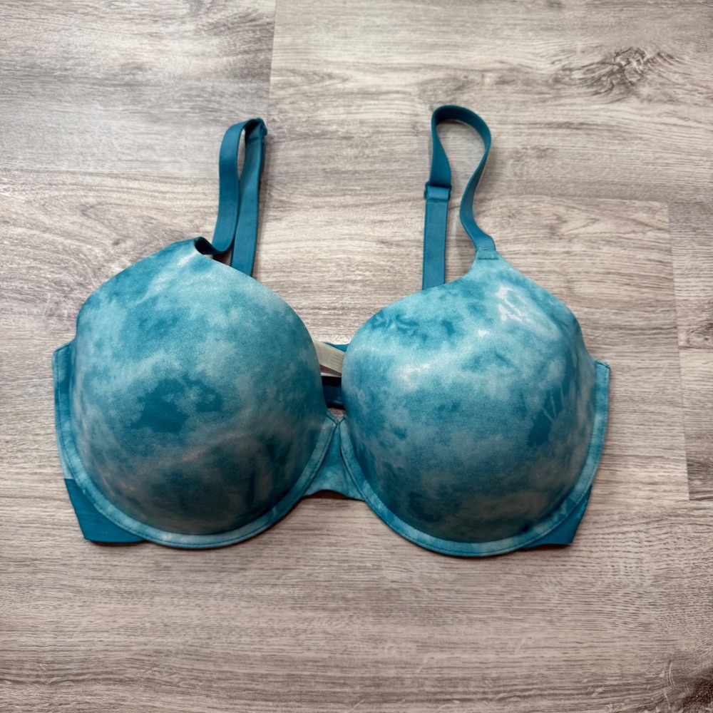Victorias‎ Secret PINK Wear Everywhere T-Shirt Bra Teal Tie Dye Blue 38DDD F85